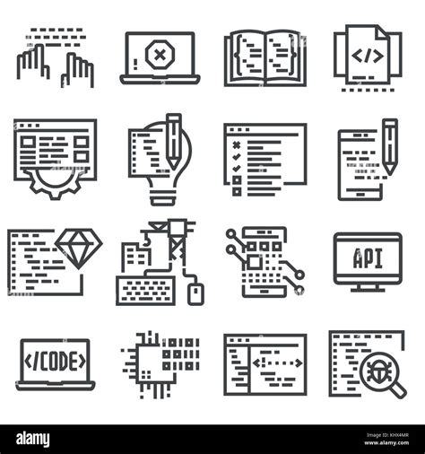 Vector Code Programming Icon Set Line Icons Illustrations Stock