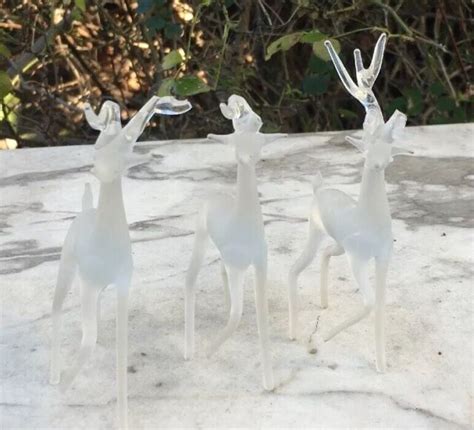 3 VTG Frosted Glass DEER Reindeer Christmas Holiday Decoration LOT  eBay