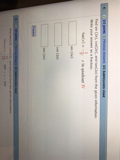 What is the law of sin and cos? Solved: Find Sin (2x), Cos(2x), And Tan(2x) From The Given ...