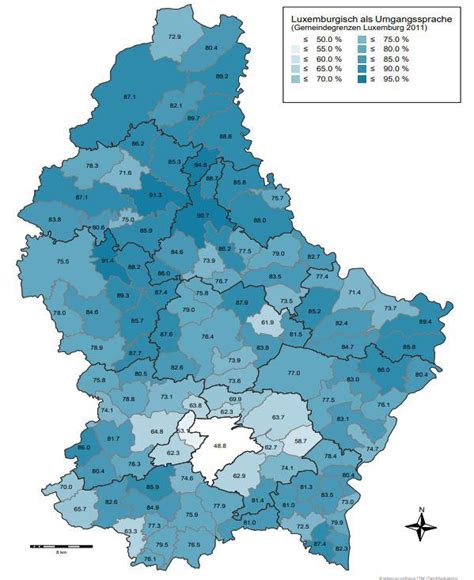 Percentage Of People Speaking Luxembourgish By County In Luxembourg 2011 Mapporn
