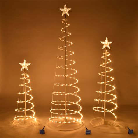 Yescom Set Of 3 Led Spiral Christmas Tree Light Kit Solar Powered 6ft