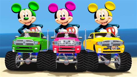 A monster truck show sometimes involves the truck crushing smaller vehicles beneath its huge tires. Mickey Mouse COLORS & Monster Trucks Hot Wheels - Nursery ...
