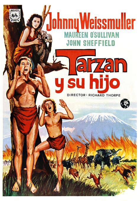 Maureen Osullivan Johnny Sheffield And Johnny Weissmuller In Tarzan
