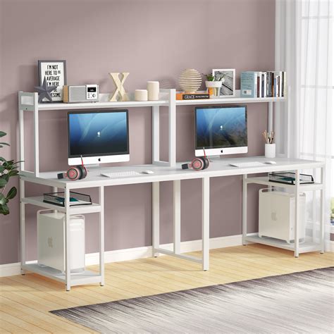 Extra Long Double 2 Person Desk With Hutch And Storage