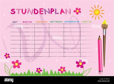 Pink School Timetable Template With Flowers Vector Illustration Eps10