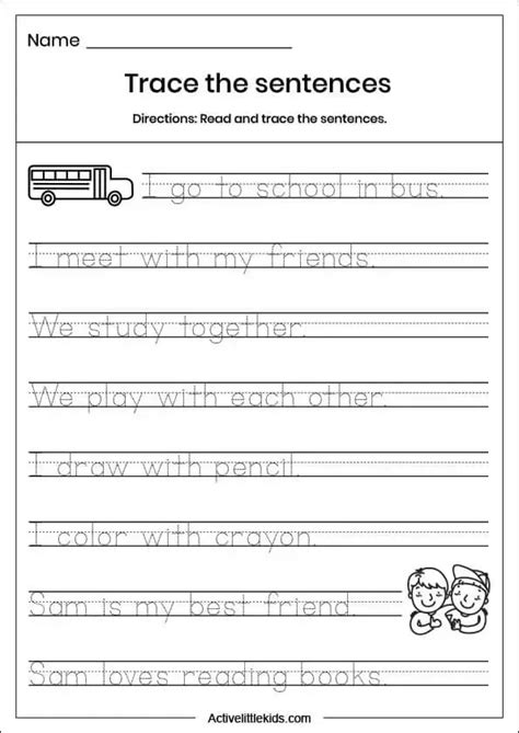 Free Kindergarten Writing Sentences Worksheets Active Little Kids