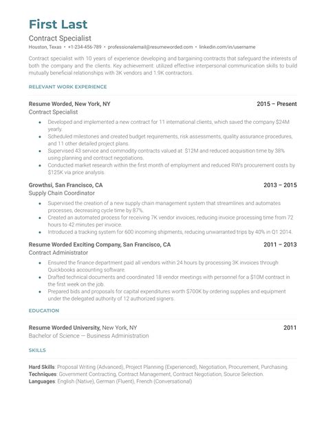 4 Contract Specialist Resume Examples For 2024 Resume Worded