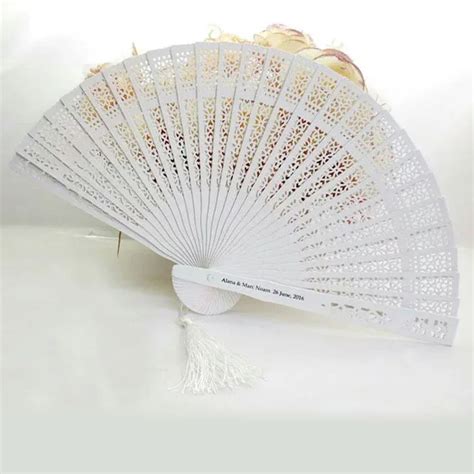 130cs Sandalwood White Wedding Fan Favors Personalized Folding Hand Fan
