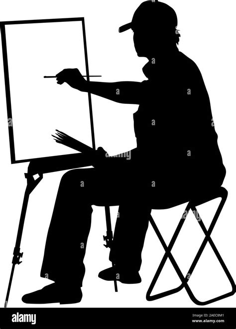 Silhouette Artist At Work On A White Background Vector Illustration