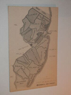 NEW JERSEY COUNTY MAP OLD POSTCARD Shows 21 Counties Of New Jersey