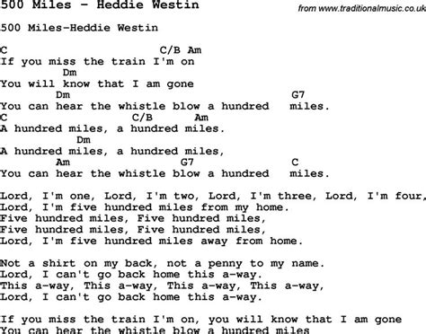 Song 500 Miles By Heddie Westin With Lyrics For Vocal Performance And