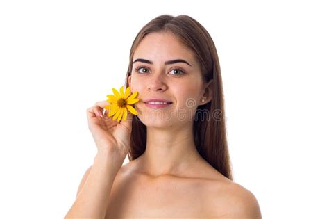 Young Woman With Long Hair Holding Yellow Flower Stock Image Image Of Head Sensuality 79548887