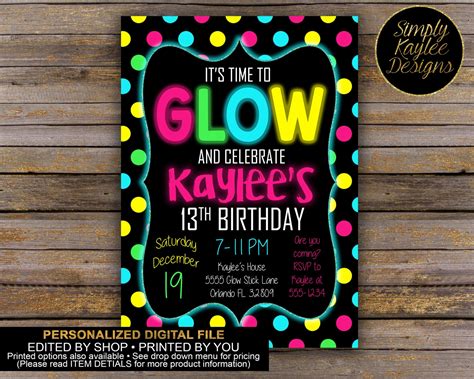 Glow Birthday Party Invitation Glow In The Dark Birthday
