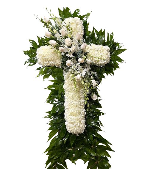 Funeral Cross White Roses And White Orchids Funeral Cross White