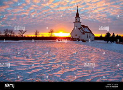 Usa Minnesota Winter Sunset Over Country Church Stock Photo Alamy