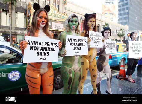 December Hollywood CA Bodypainted PETA Supporters Urged Los Angeles Shoppers To