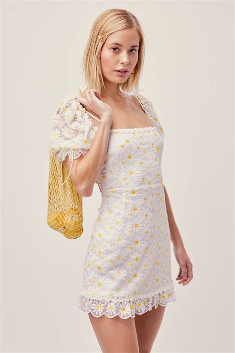 For love brulee daisy mini dress women soft tulle hidden zip at back lace trim lining allover floral embroidery summer dress. Brulee Daisy Mini Dress - For Love & Lemons (With images ...