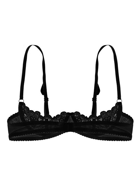 women s sheer lace 1 4 cup underwired shelf bra unlined see through bralette ebay