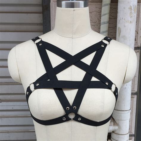 sexy lingerie pentagram bondage harness blte black women sexy body harness gothic harajuku