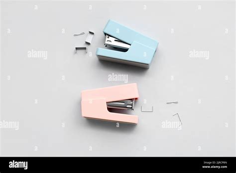 Office Staplers With Staples On White Background Stock Photo Alamy