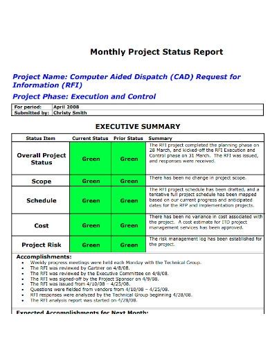 Free 10 Monthly Project Status Report Samples In Pdf