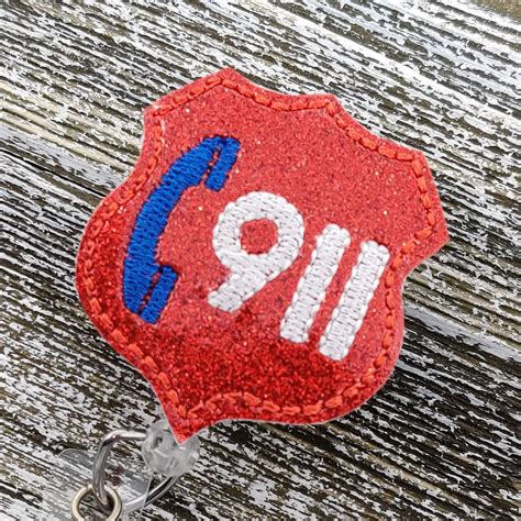 Red Glitter Vinyl 911 Dispatcher Badge Holder Dispatch Badge Etsy