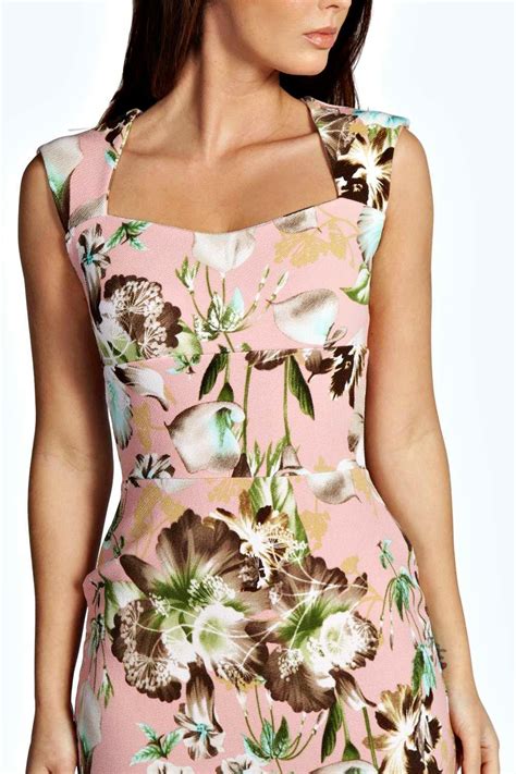 Boohoo Womens Ivy Floral Print Sweetheart Midi Bodycon Dress Ebay