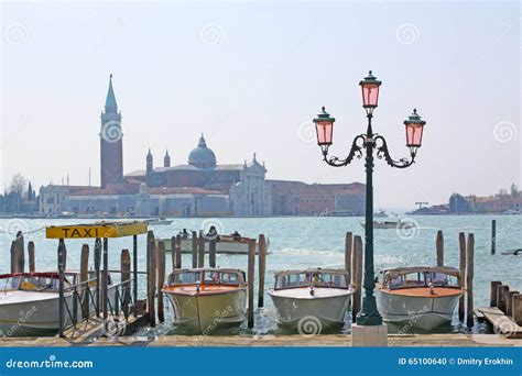 Italy Venice Gondolas And San Giorgio Maggiore Island Editorial Image