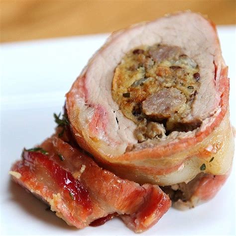 Bacon Wrapped Stuffed Pork Loin Is Glazed To Perfection And So