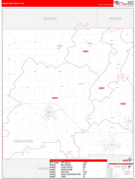 Crawford County Oh Zip Code Wall Map Red Line Style By Marketmaps