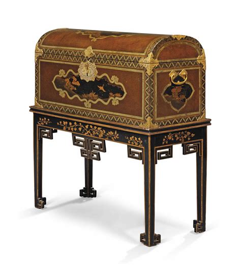 A Japanese Gilt Metal Mounted Domed Lacquer Coffer The Coffer 17th