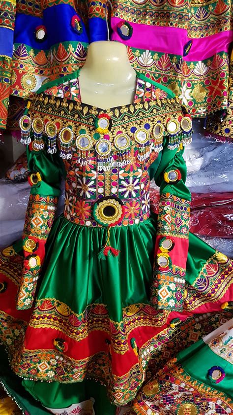 Afghan Kuchi Tribe Multi Color Green Dress With Mirror Work Etsy