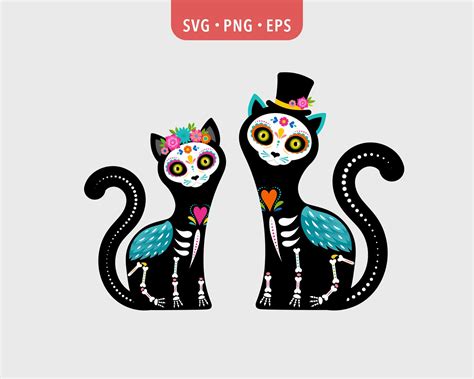 Day Of The Dead Cats Skeleton Svg Cat Sugar Skull Svg Cat Etsy