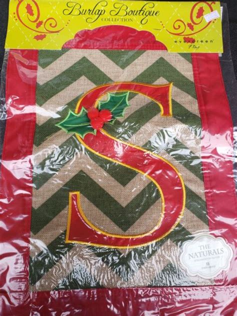 Christmas Monogram S Garden Flag Evergreen Burlap Appliquéd 125 X18