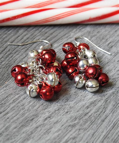 jingle bell earrings christmas earrings red bell holiday earrings red cluster earrings