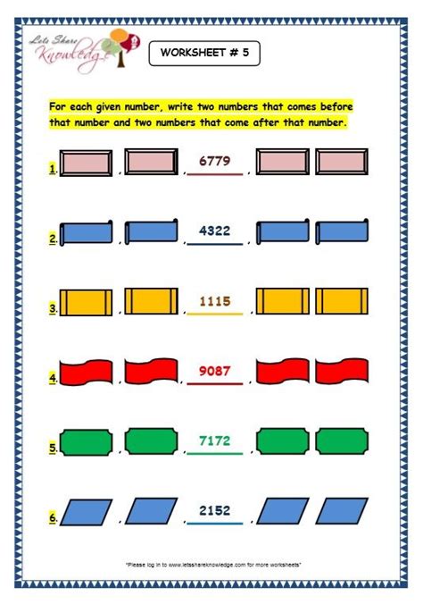 Count 1 to 5 (1,2,3,4,5). Grade 3 Maths Worksheets: 4 Digit Numbers (1.9 Before ...