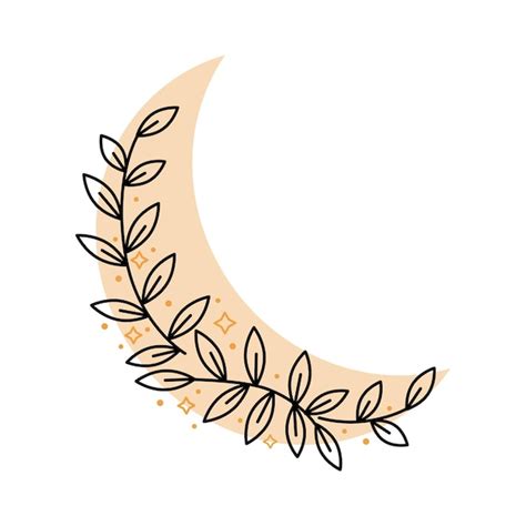 Premium Vector Magic Boho Crescent Moon With Leaves Stars Isolated