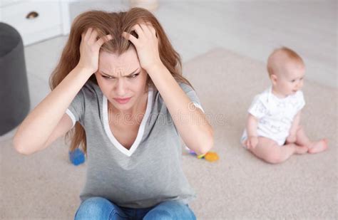 Young Mother Suffering From Postnatal Depression Stock Image Image Of