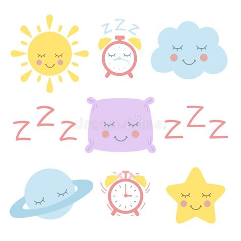 Night Time Flat Icons Set Isolated Vector Sleep Clipart Stock Vector