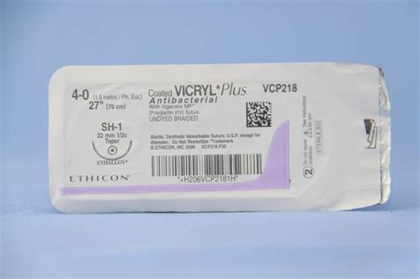 Ethicon Suture Vcp218h 4 0 Vicryl Plus Antibacterial Undyed 27 Sh