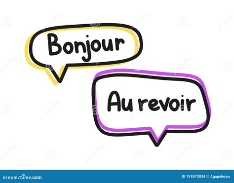 Bonjour Au Revoir Inscription Handwritten Lettering Illustration