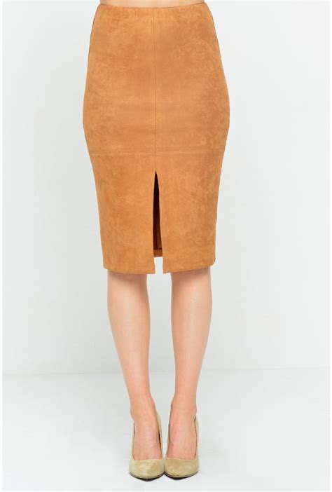 Stella Casey Suedette Pencil Skirt In Tan ICLOTHING