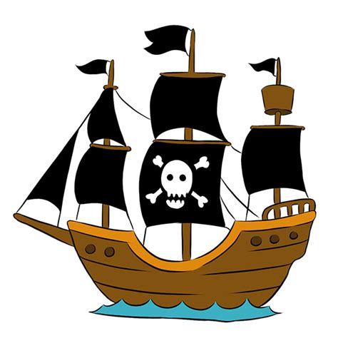 Cartoon Pirate Ship With Black Sails Vector Stock Illustration Download