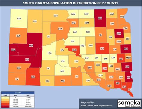 South Dakota County Map And Population List In Excel