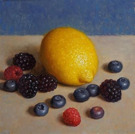Daily Paintworks Lemon With Berries Original Fine Art For Sale