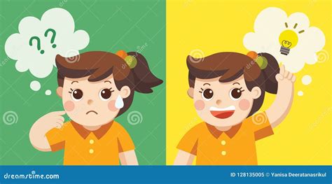 Learning And Growing Children A Cute Girl Thinking Stock Vector