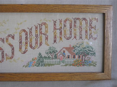 Vintage Religious Cross Stitch God Bless Our Home Hand Etsy