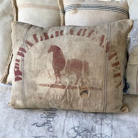 Antique Farmhouse Grain Sack Pillow Vintage Farmhouse Bedding