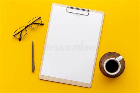 Top View Of Empty Paper On Clipboard On Office Desk Table Stock Image
