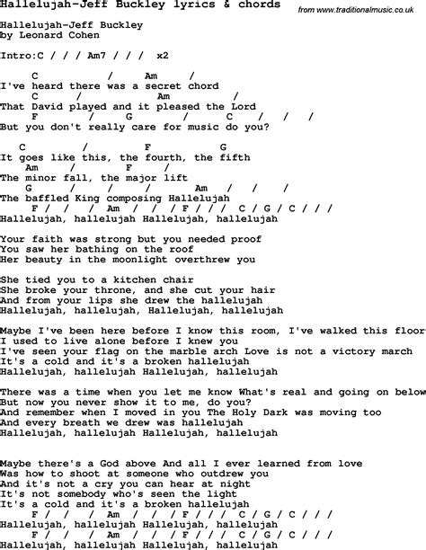 Love Song Lyrics for:Hallelujah-Jeff Buckley with chords.
